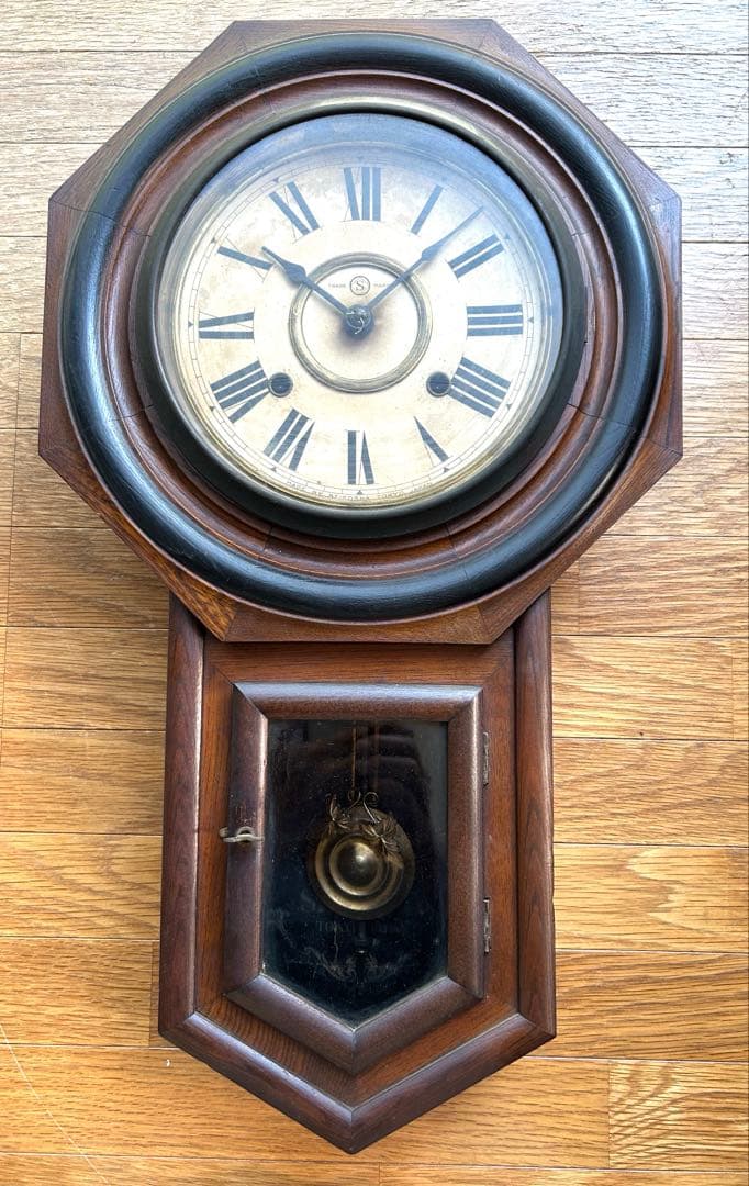 昭和レトロなアンティークSEIKOSHA 木製八角形壁掛け時計H④