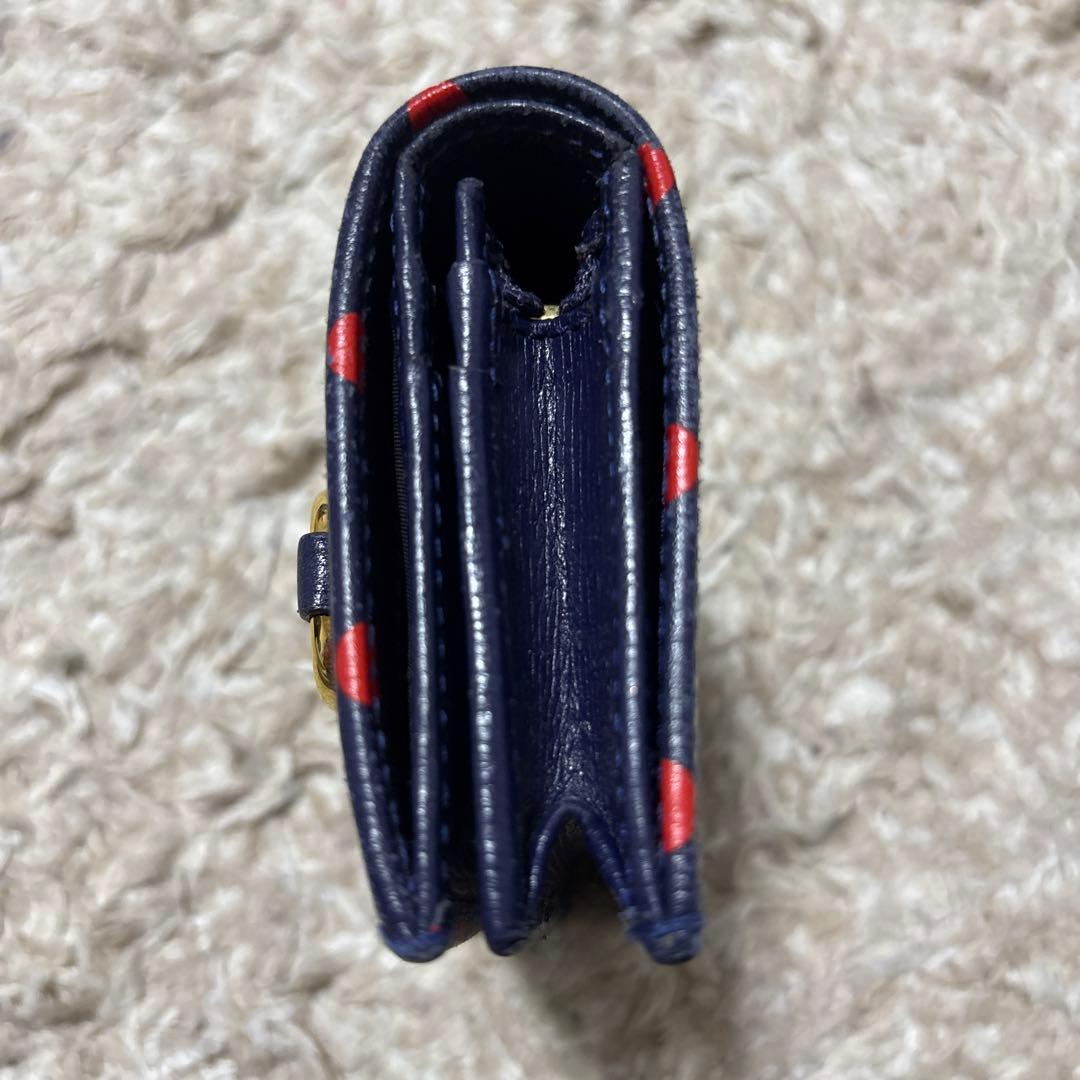 Gucci ドット柄 二つ折り財布　ネイビー　レッド　ミニ財布　折り財布