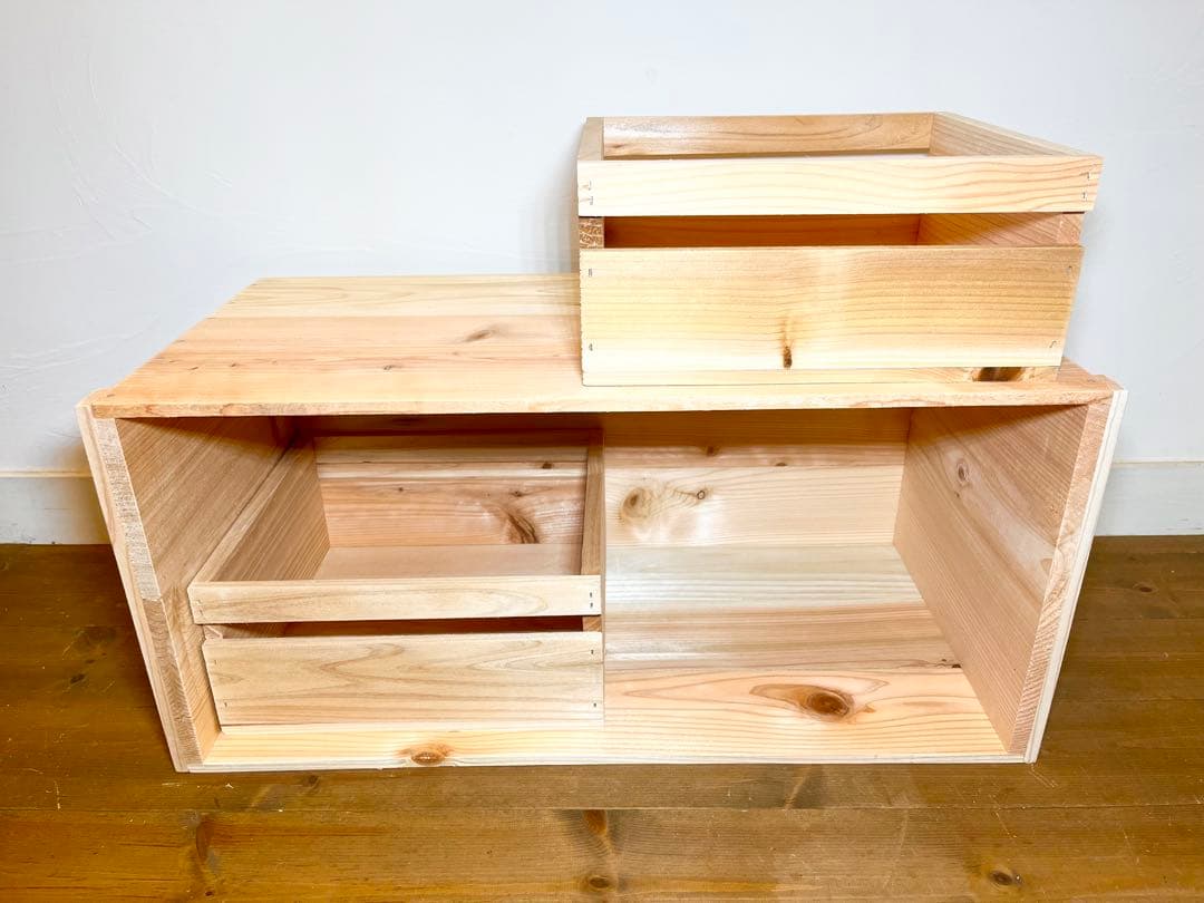 りんご箱 1箱 & 収納小箱 4箱 セット販売 / 収納 木箱 引出し 片付け