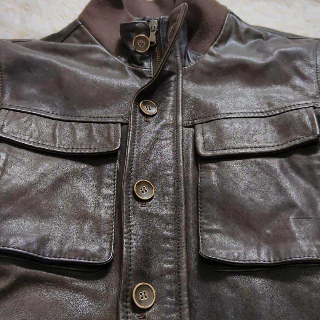 【美品】EMMETI ラムレザー ライダース ミリタリー ファー付き