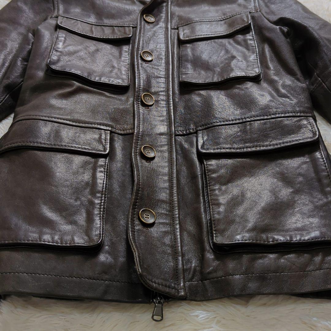 【美品】EMMETI ラムレザー ライダース ミリタリー ファー付き