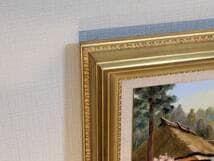 【真作】絵画　長生玲子　油彩3号　五十沢の春　茅葺き古民家と桜が彩る郷愁　Y86