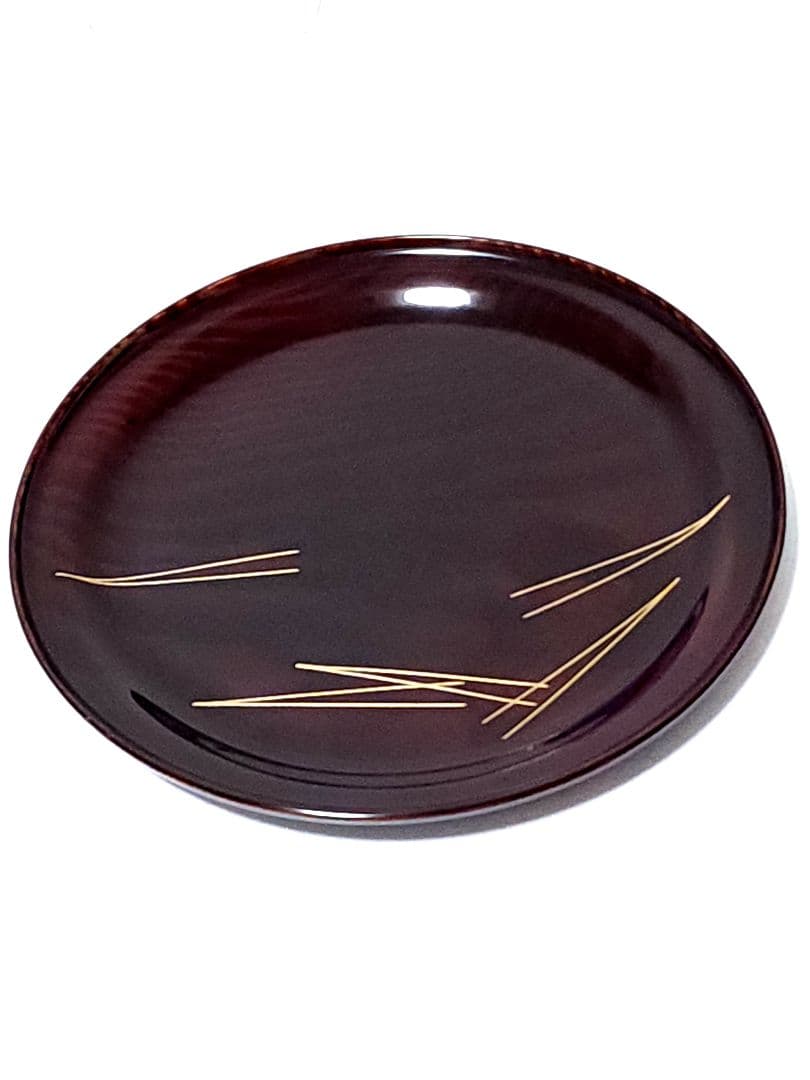 川端近左　松葉蒔絵　松ノ木溜青海盆　共箱　共布　直径：約23.5㎝　未使用