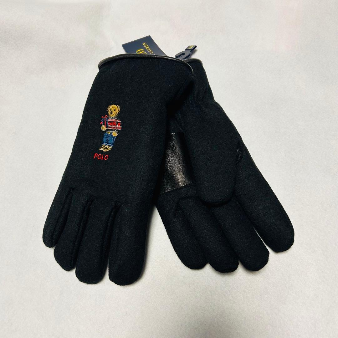 ポロラルフローレン 天然革 グローブ 手袋 やぎ革 ウール ポロベア