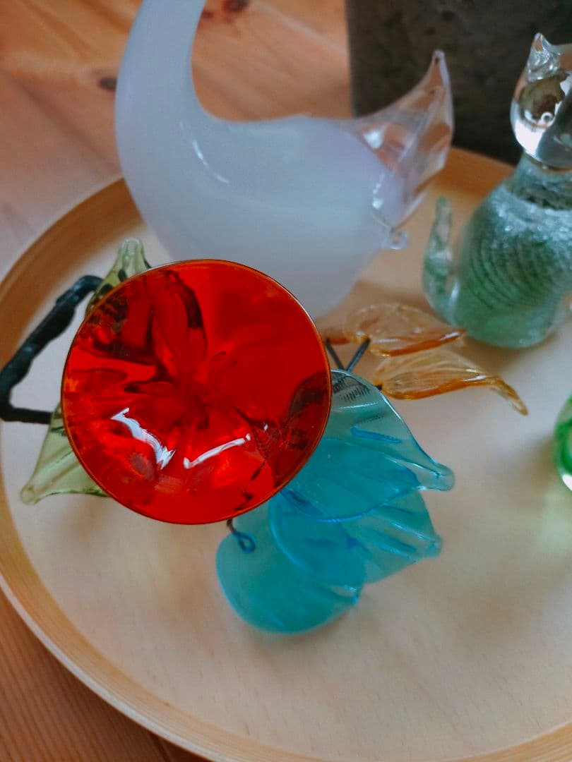 IDEE 秋山花 アート 琉球ガラス 白鳥 猫 フラワーベース