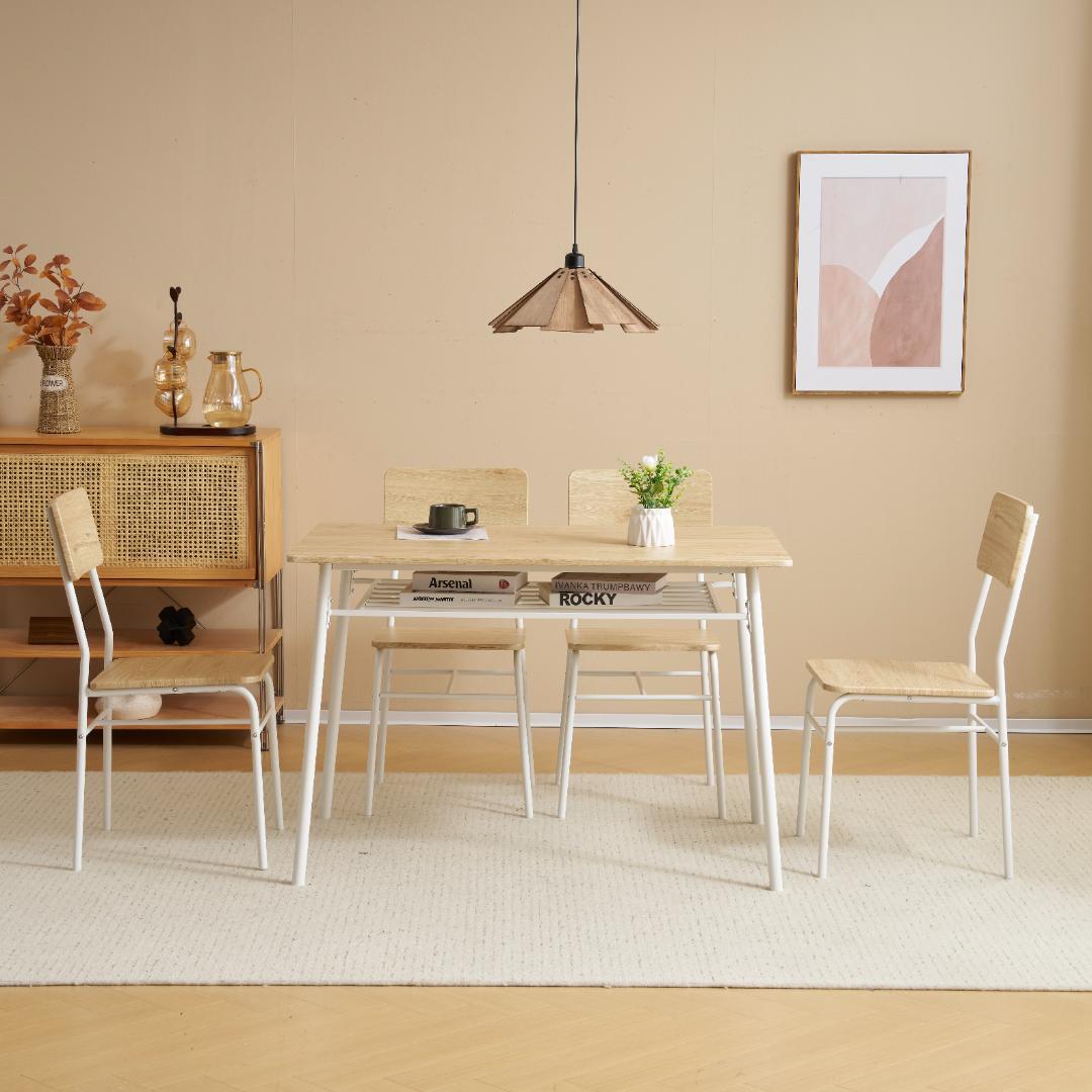 三連休大セール！4人用 ダイニングテーブル収納チェア付き5点セットNATURAL