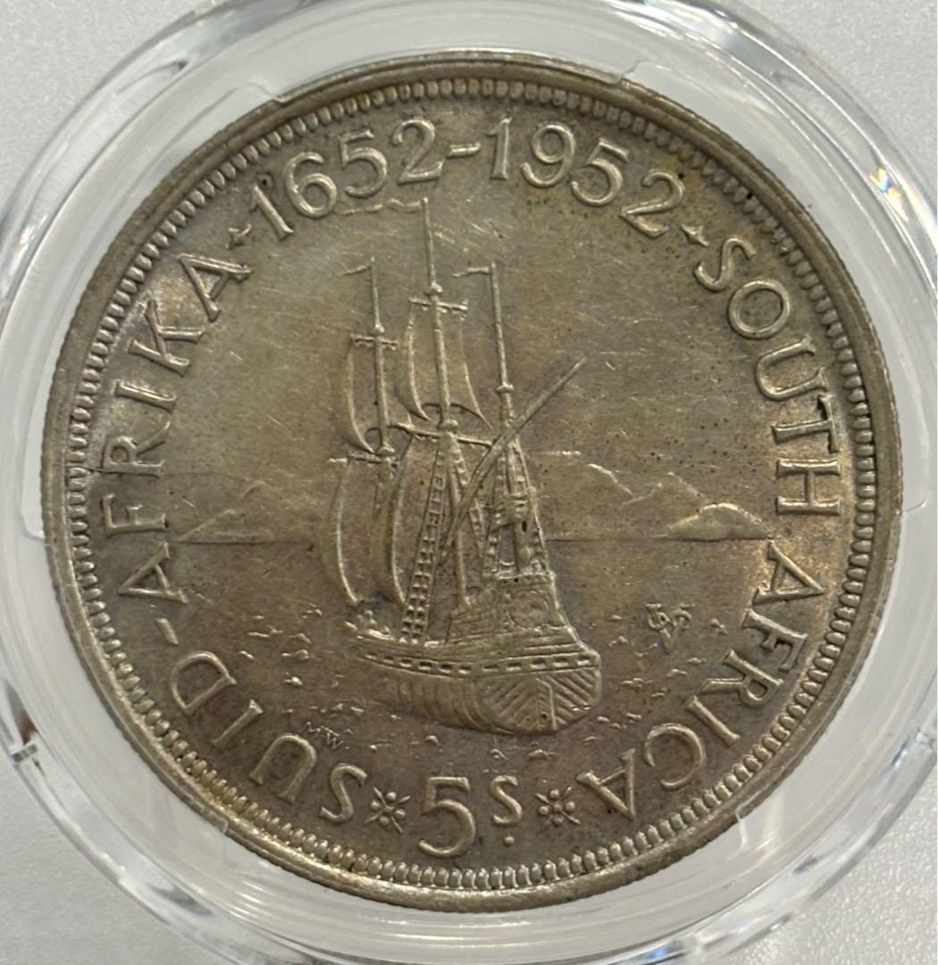 A1952年南アフリカ 5シリング大型銀貨　PCGS5枚セット