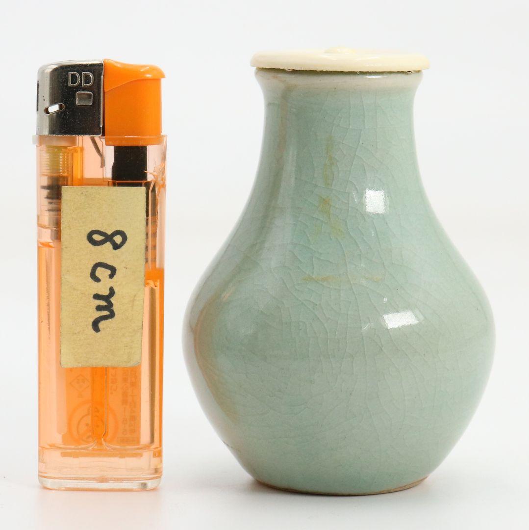 韓国人間文化財 池順鐸作 青磁鶴首茶入 浪の紋緞子仕覆付 茶道具　V903