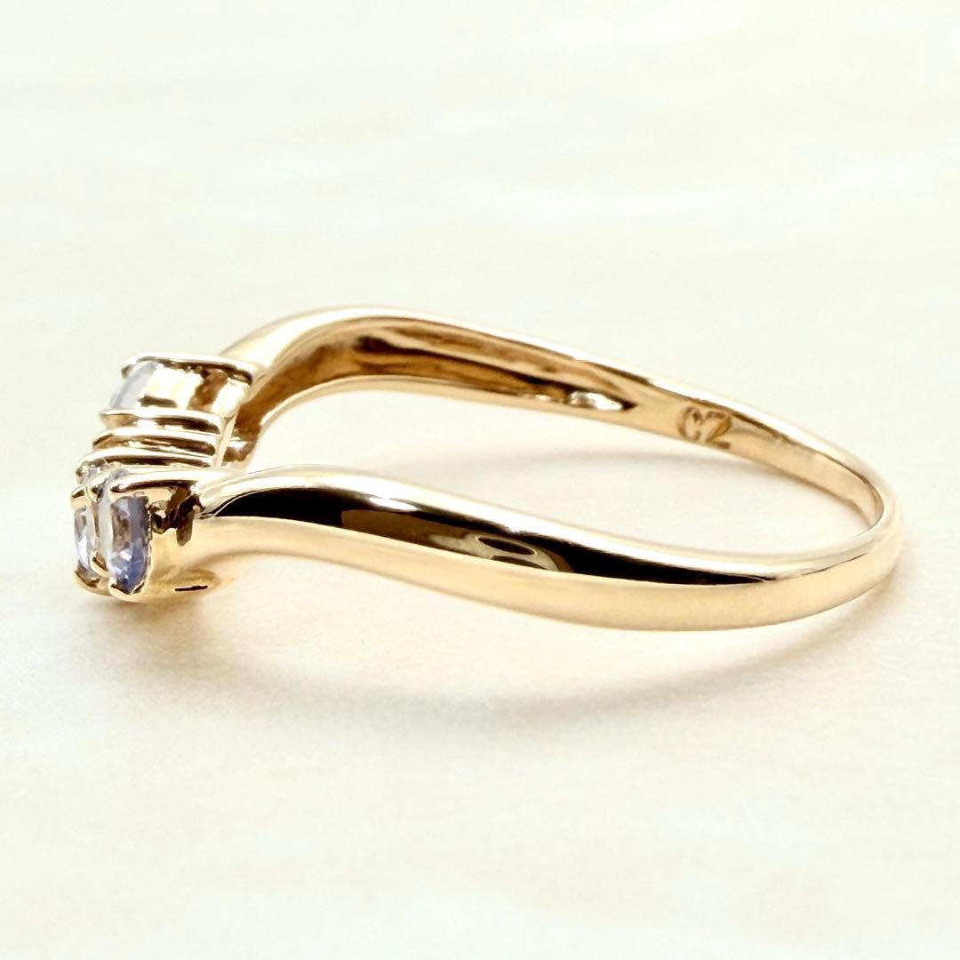 ほぼ未使用　K9 イエローゴールド　リング　ジルコニア　色石　9号　希少品　レア