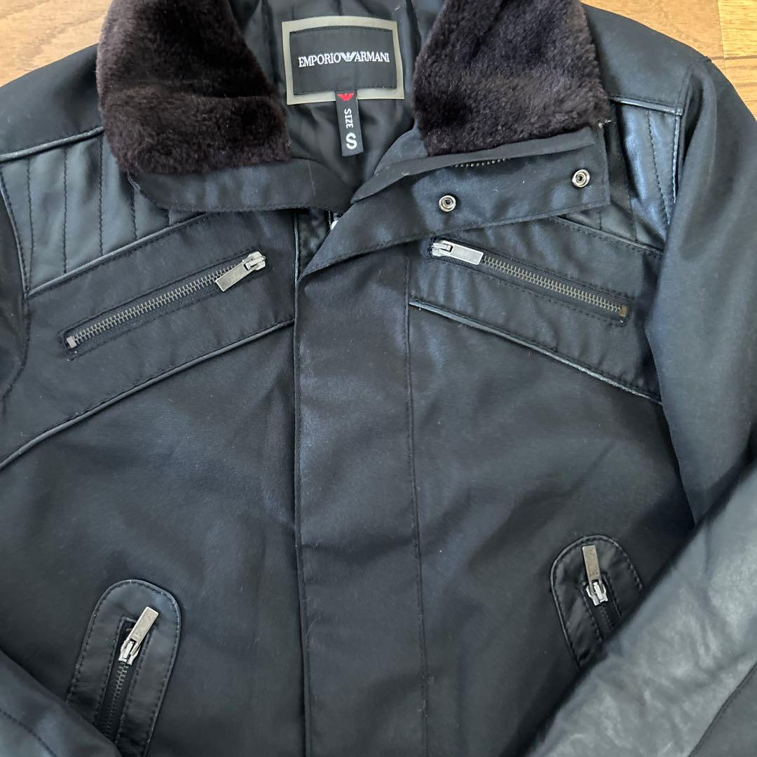 【yuyu】EMPORIO ARMANI ブラックレザージャケット S