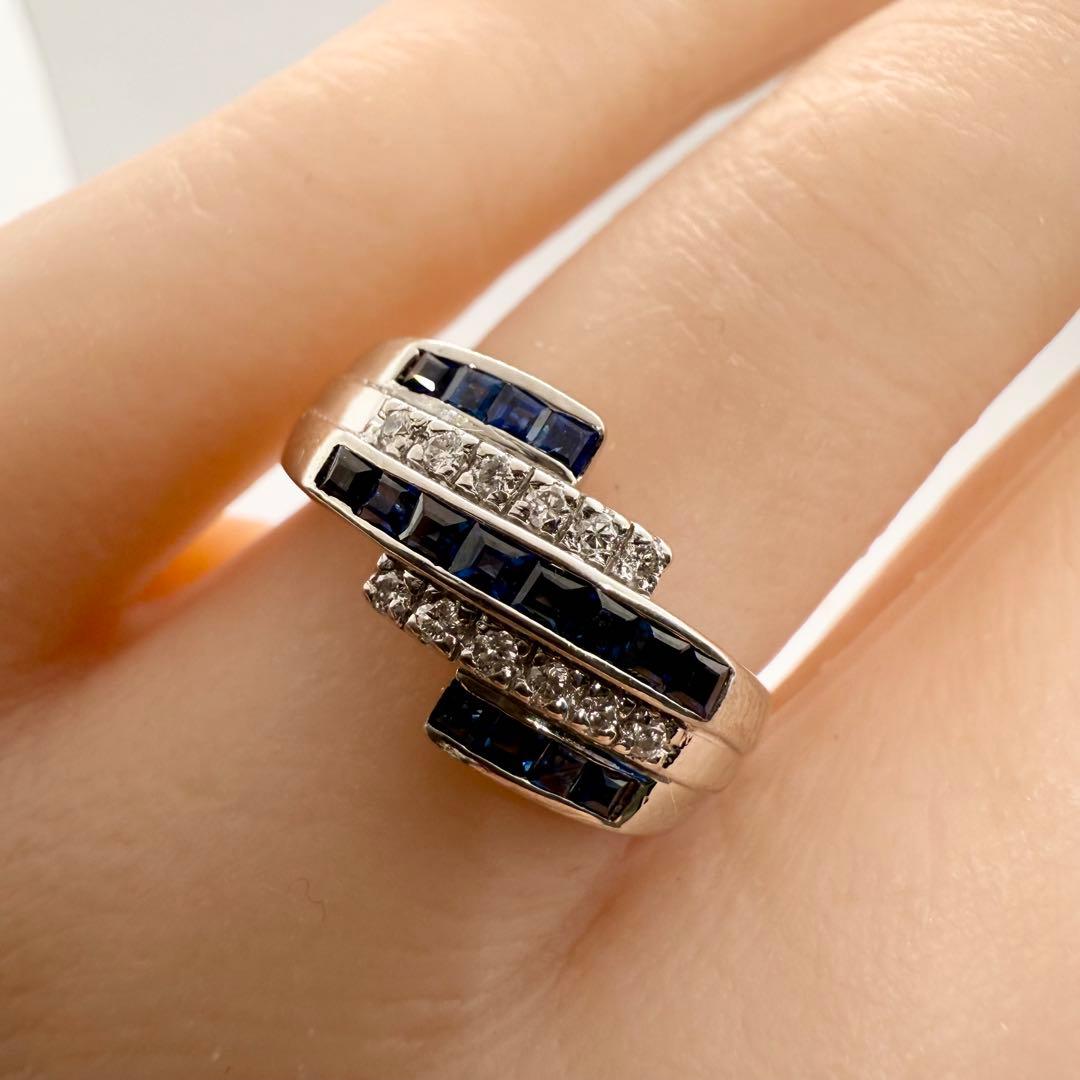 Pt900 ブルーサファイア 0.57ct ダイヤ 0.10ct リング