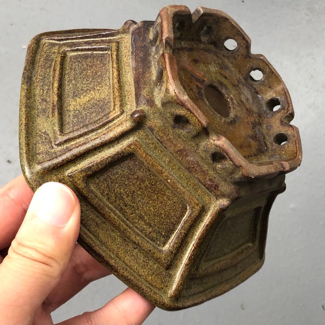 350.荞麦釉飾足六角鉢 盆栽鉢 植木鉢 14*15*5cm