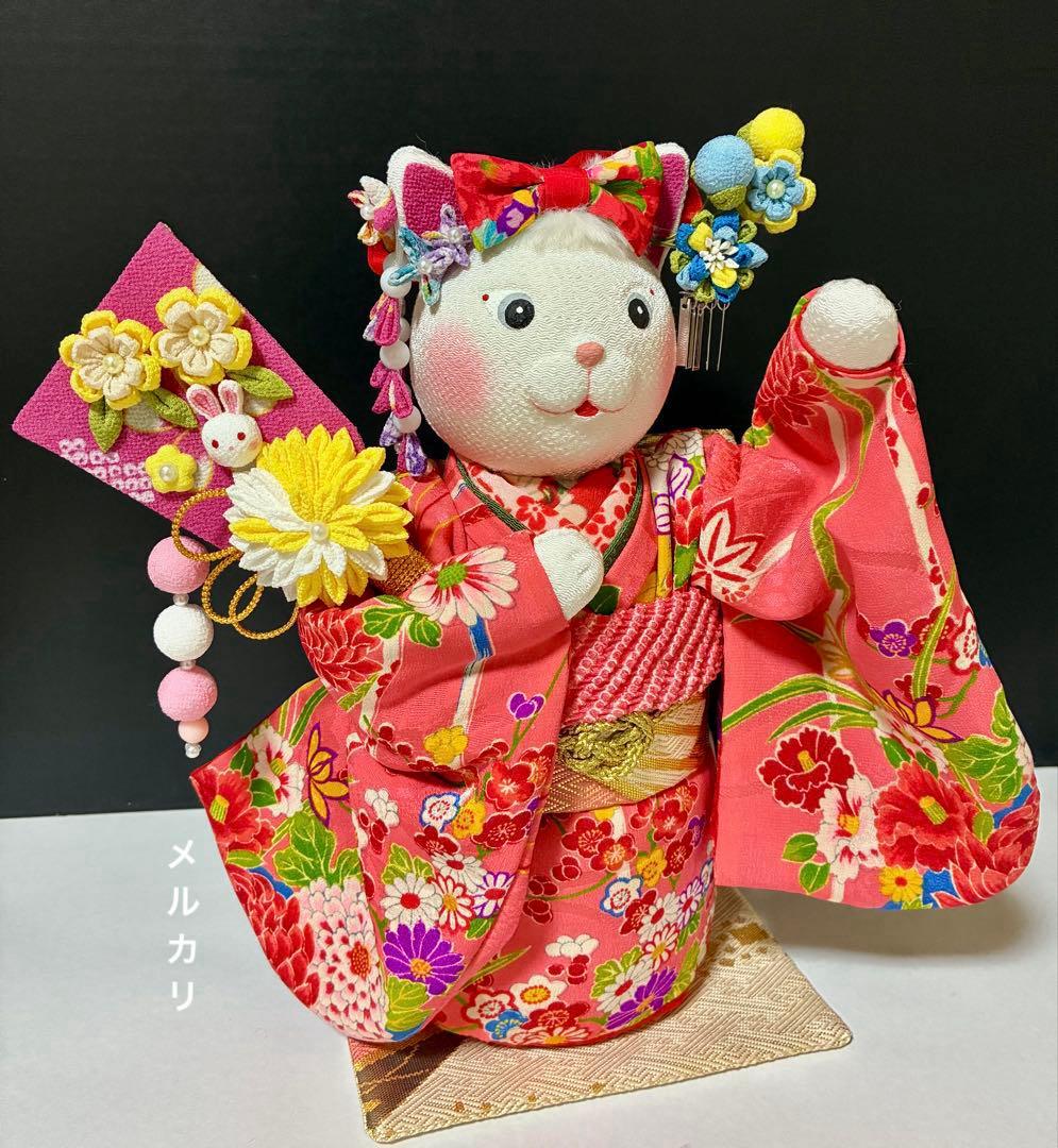 【ねこの創作人形】ちりめん細工　縮緬細工　招き猫　まねき猫　和風猫