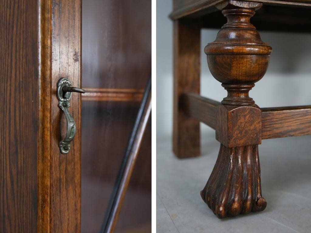 英国アンティークアールデコ様式キャビネット/木製本棚/食器棚/飾り棚91-134