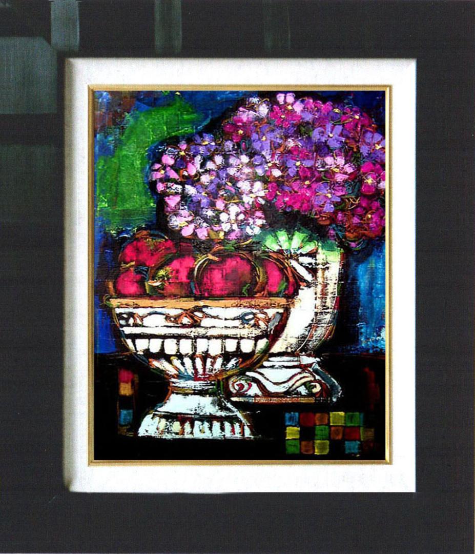 油絵 菅家令子 絵 絵画 インテリア uF6-063504 静物 花 果物 器