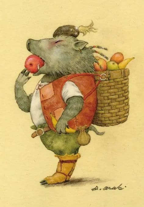 【原画】『ドルゴレ・ブガ』（猪　イノシシ　パステル画）