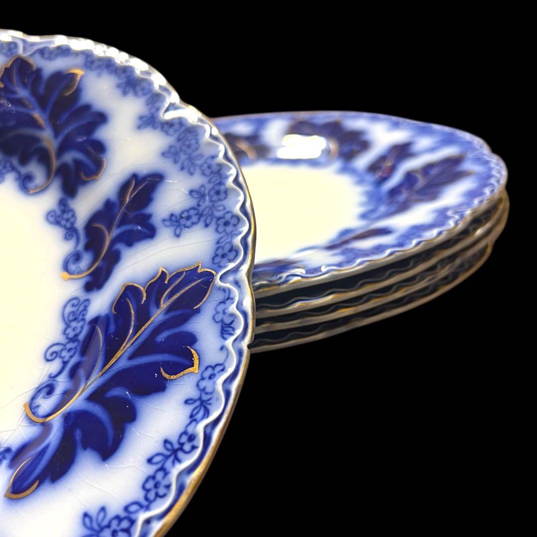 英国アンティーク19世紀 ジョンソンB ノルマンディーフローブルー皿