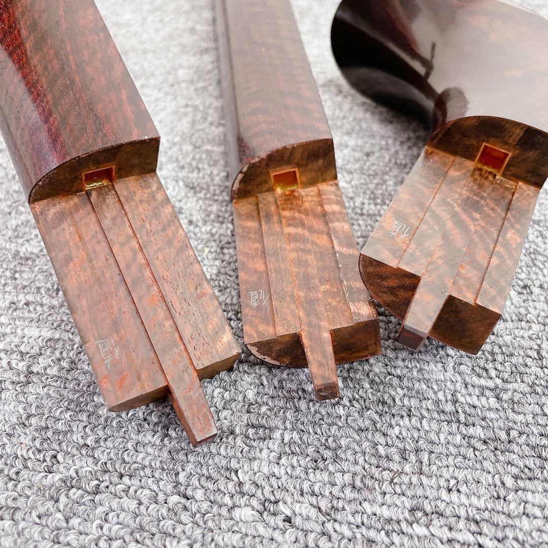 中棹 三味線 虎トチ紅木 子持ち綾杉胴 二本溝 金細 K9 紅木糸巻き 和楽器