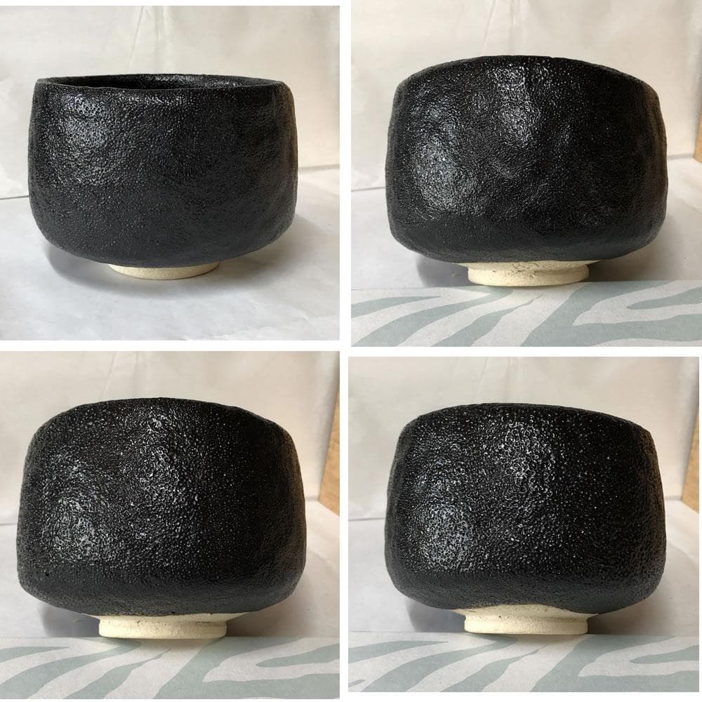 F922 寒川栖豊 紀州焼 那智黒茶碗 共箱 抹茶碗 茶道具