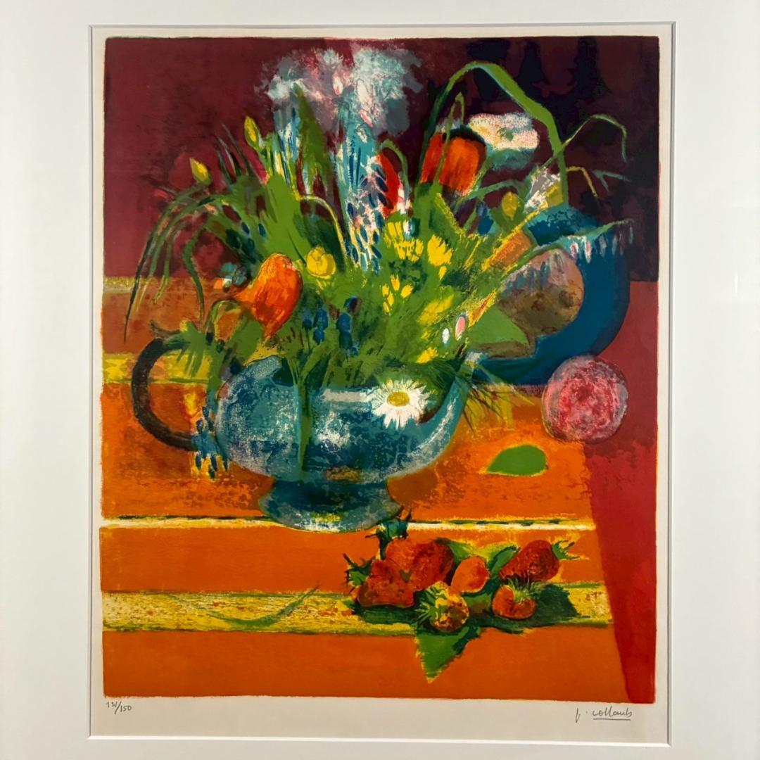 コロン V.Collomb「紅茶わかしとひなげし」リトグラフ 直筆サイン入り