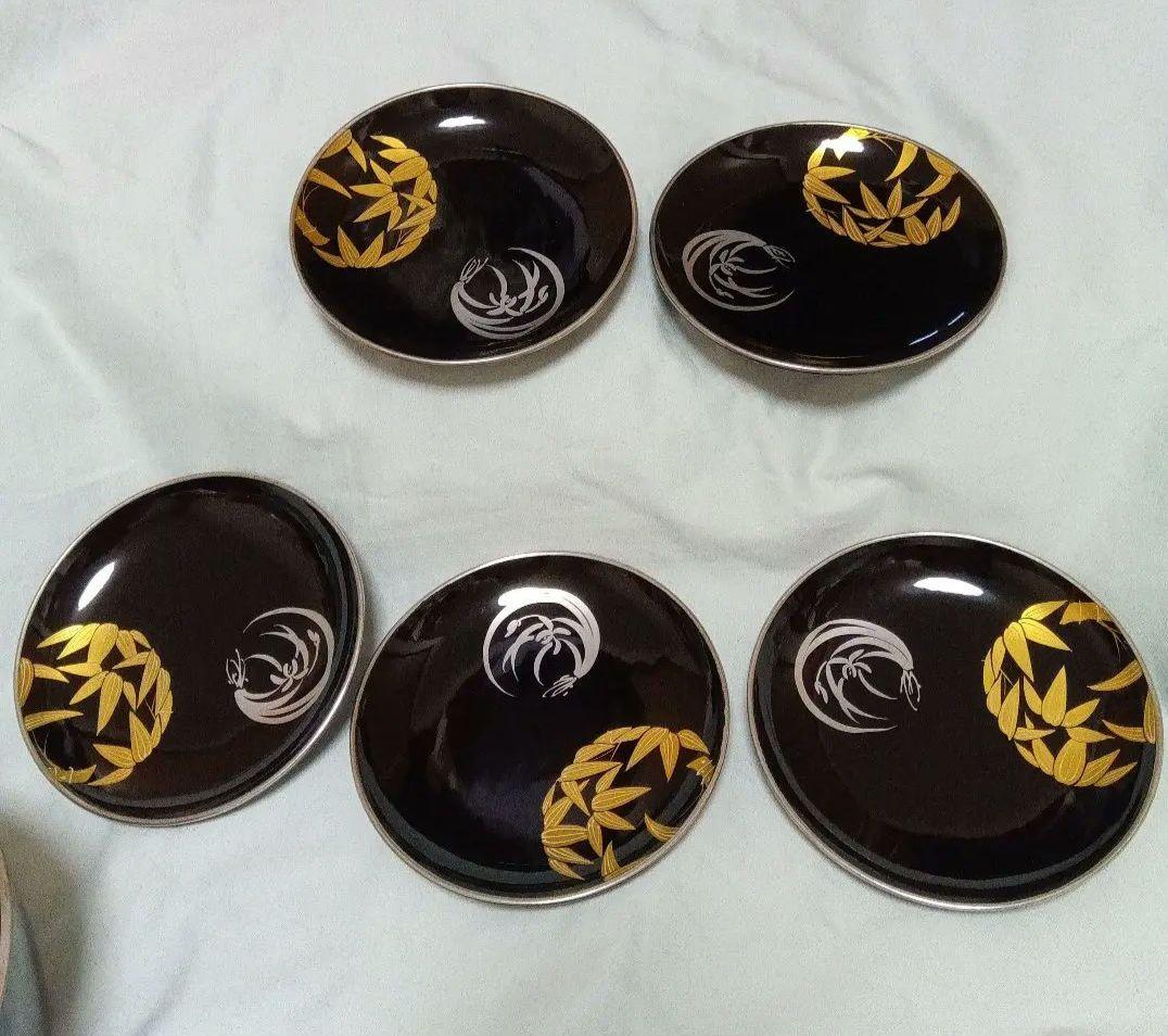 昭和レトロ 漆塗り 菓子器＆銘々皿５枚セット