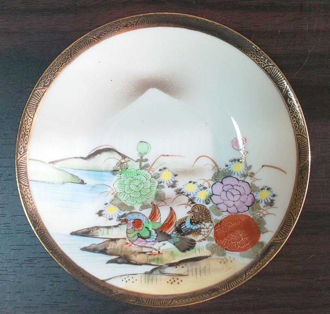 九谷焼 大正時代 金彩花鳥富士模様柄 ティーセット 6客8点セット 陶磁器