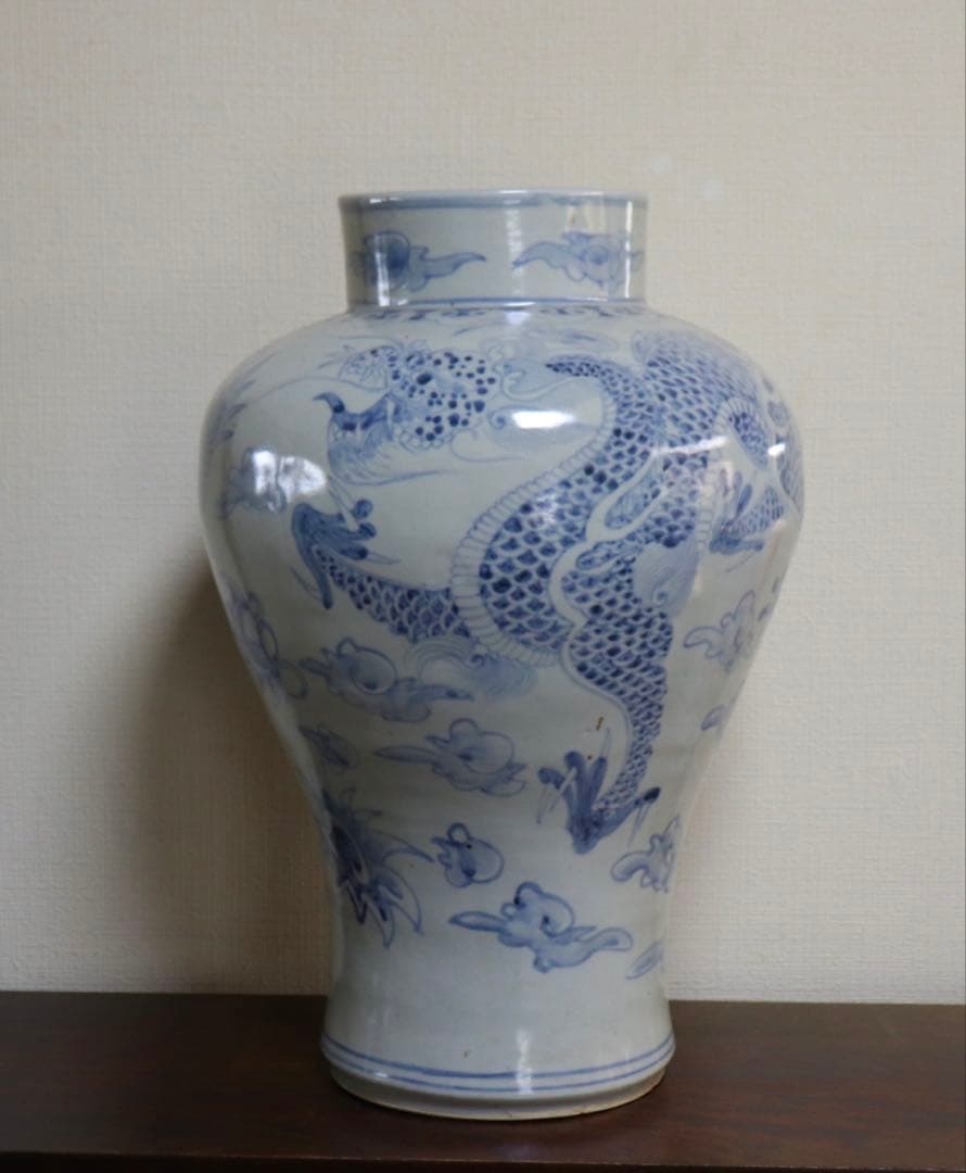 朝鮮　染付　龍紋大瓶　辺山　李朝龍紋大瓶うつし　送料込み250713