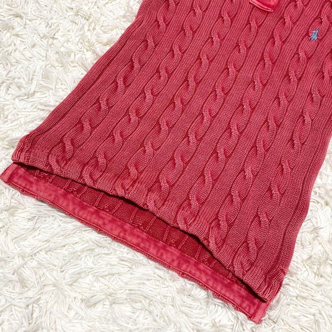 未使用級 ラルフローレン 現行 ケーブルニット ポロシャツ M ウォッシュ加工