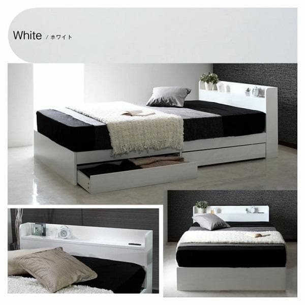 ⑥RUES ルース 棚・コンセント付き収納ベッド 宮付き 引き出し付 ブラウン