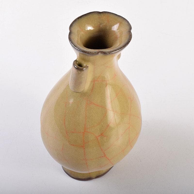 中国　哥窯　青磁　金絲鉄線　氷裂文双耳瓶　C　6910