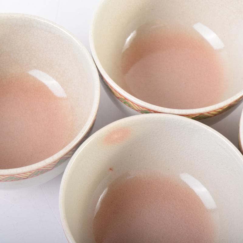 煎茶道具　北村和善作　御室焼　御本手　煎茶碗　五客　共布共箱　V　7030