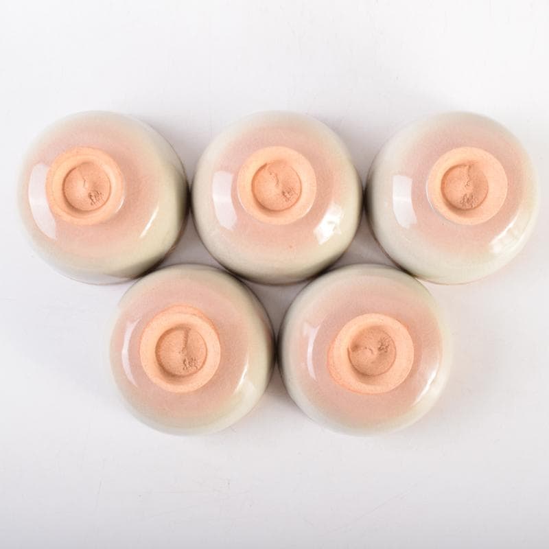 煎茶道具　北村和善作　御室焼　御本手　煎茶碗　五客　共布共箱　V　7030