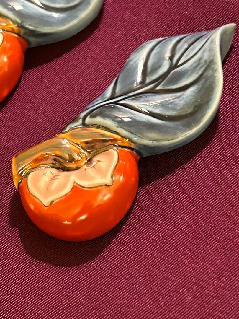 十四代 柿右衛門 柿葉形 箸置き 未使用品 3個 検 柿文