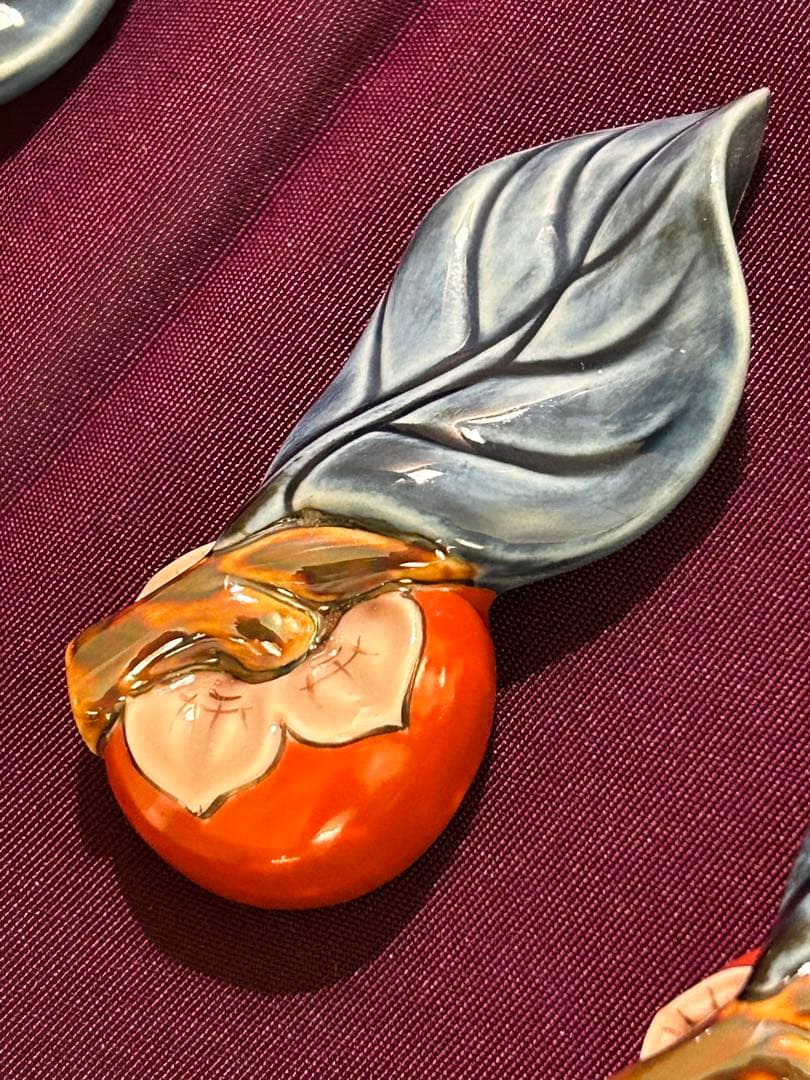 十四代 柿右衛門 柿葉形 箸置き 未使用品 3個 検 柿文