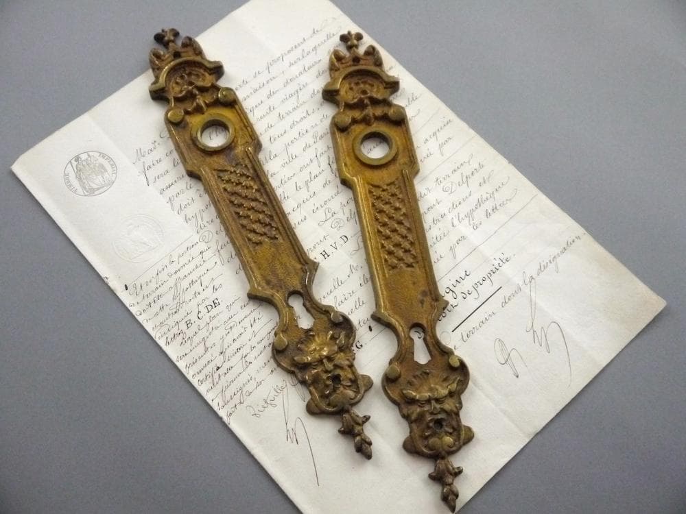 フランスアンティーク特大真鍮ドアプレート2個セット鍵穴付きDIY建具