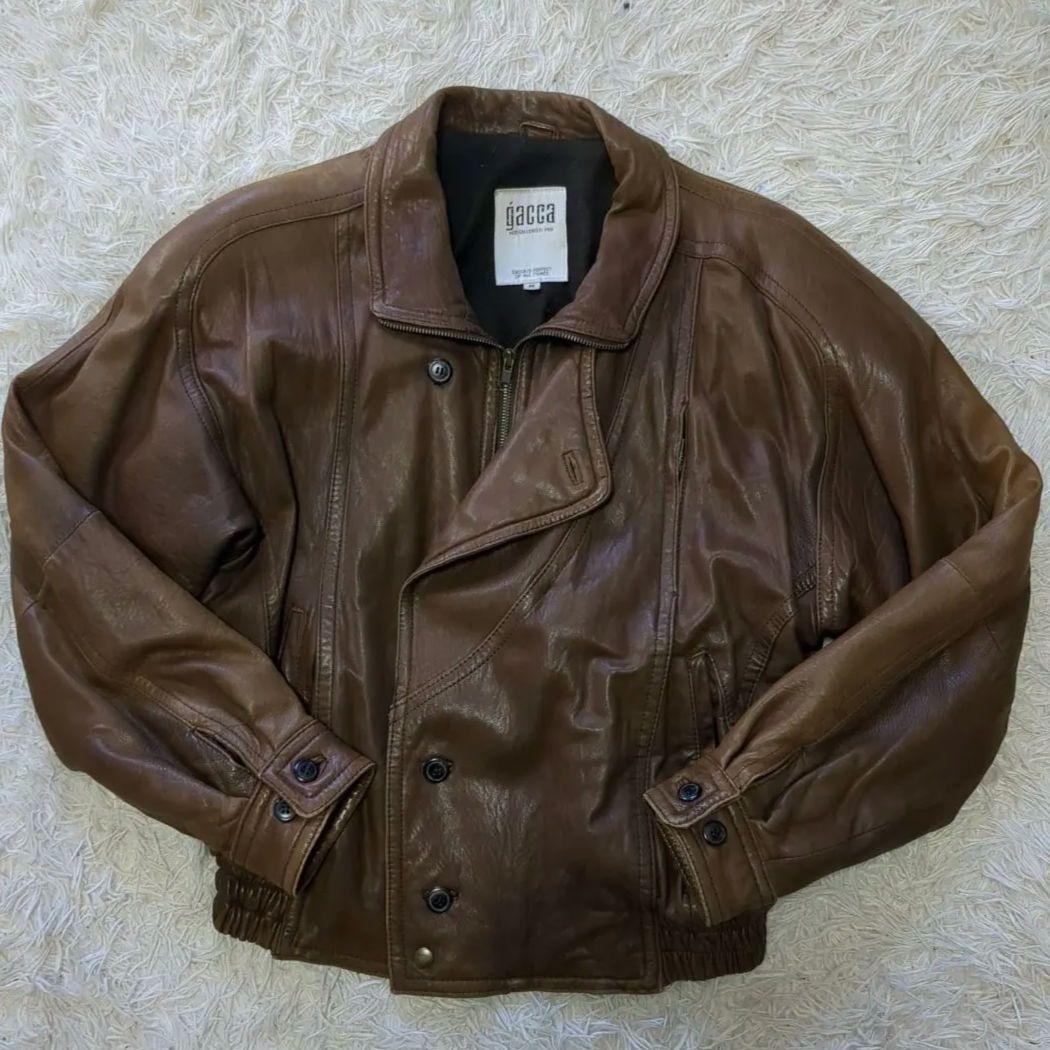 gacca 古着 レザージャケット ラムレザー 革ジャン ブラウン ガッカ 茶色