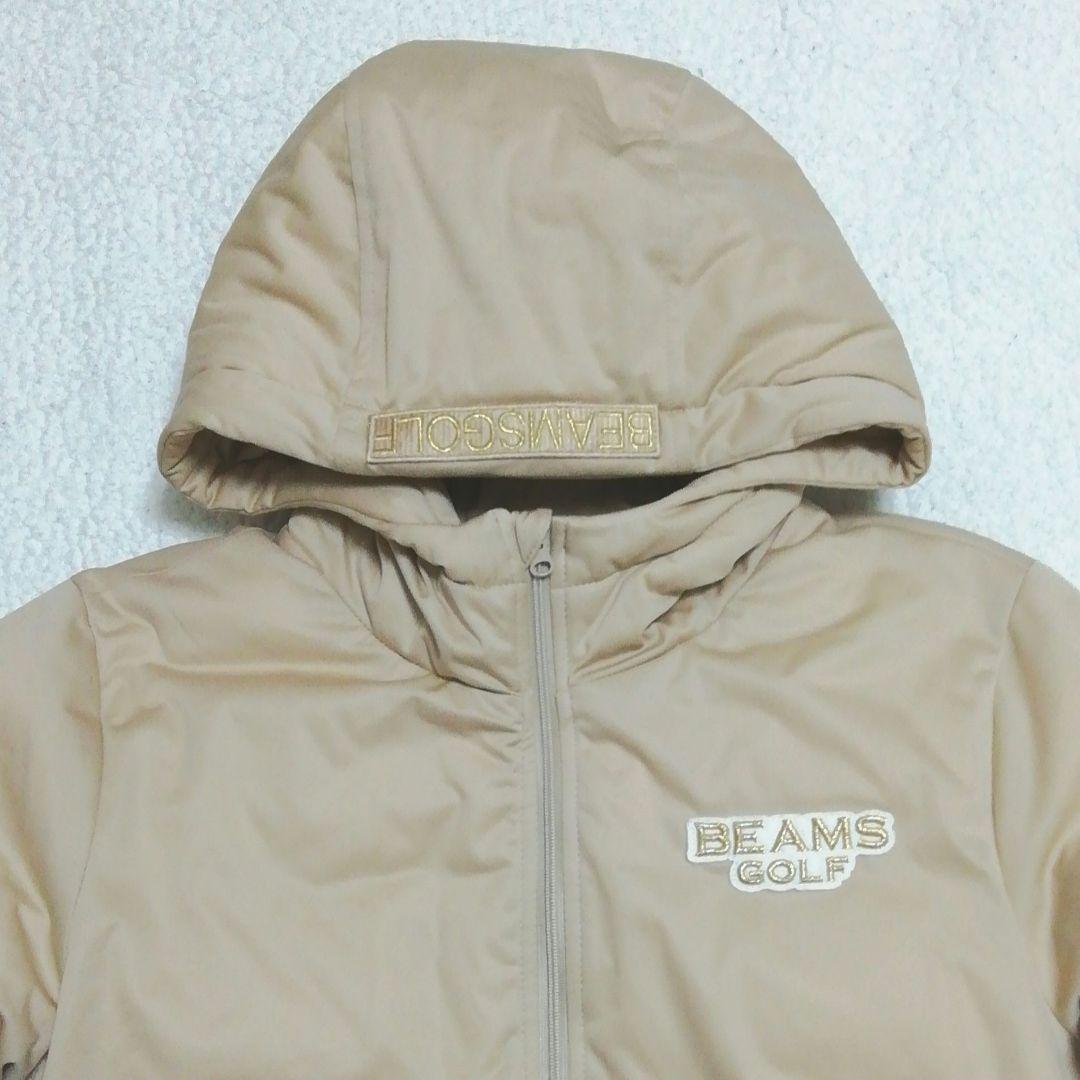 極美品ビームスゴルフ ベルト付属フーデッドダウン(M)Wジップ ベージュ色