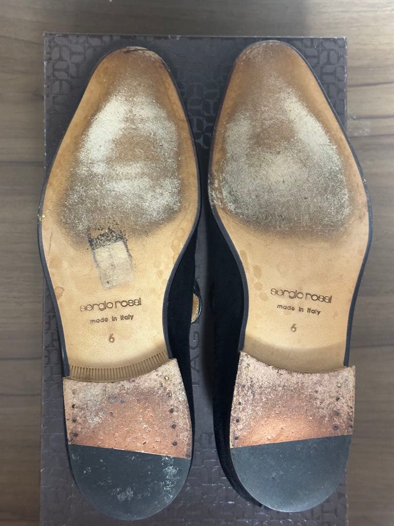 【超美品】セルジオロッシ　ブラックスエードスリッポン レザーソール　6