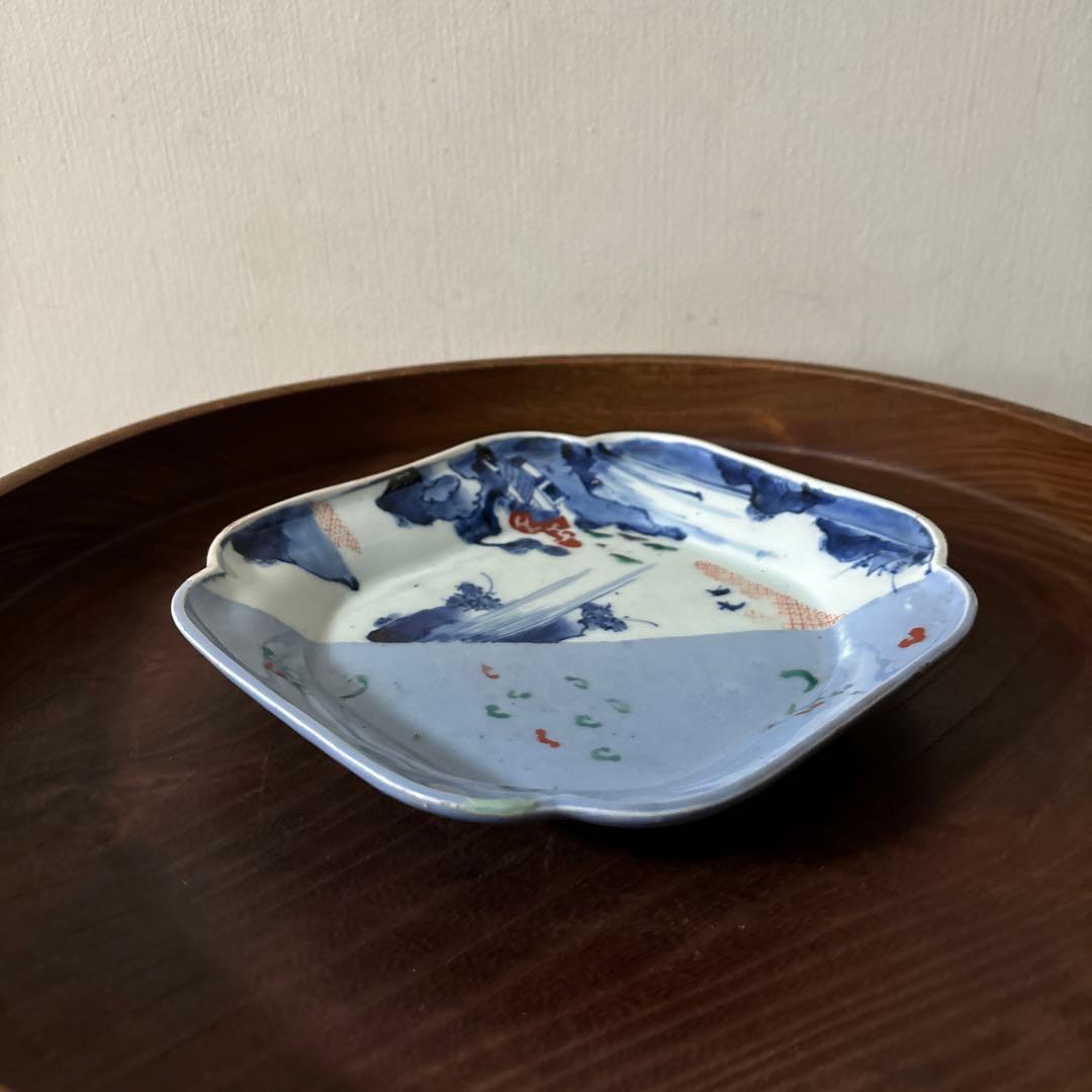 古伊万里染付 角皿 アンティーク　白磁　李朝　骨董　古道具　李朝