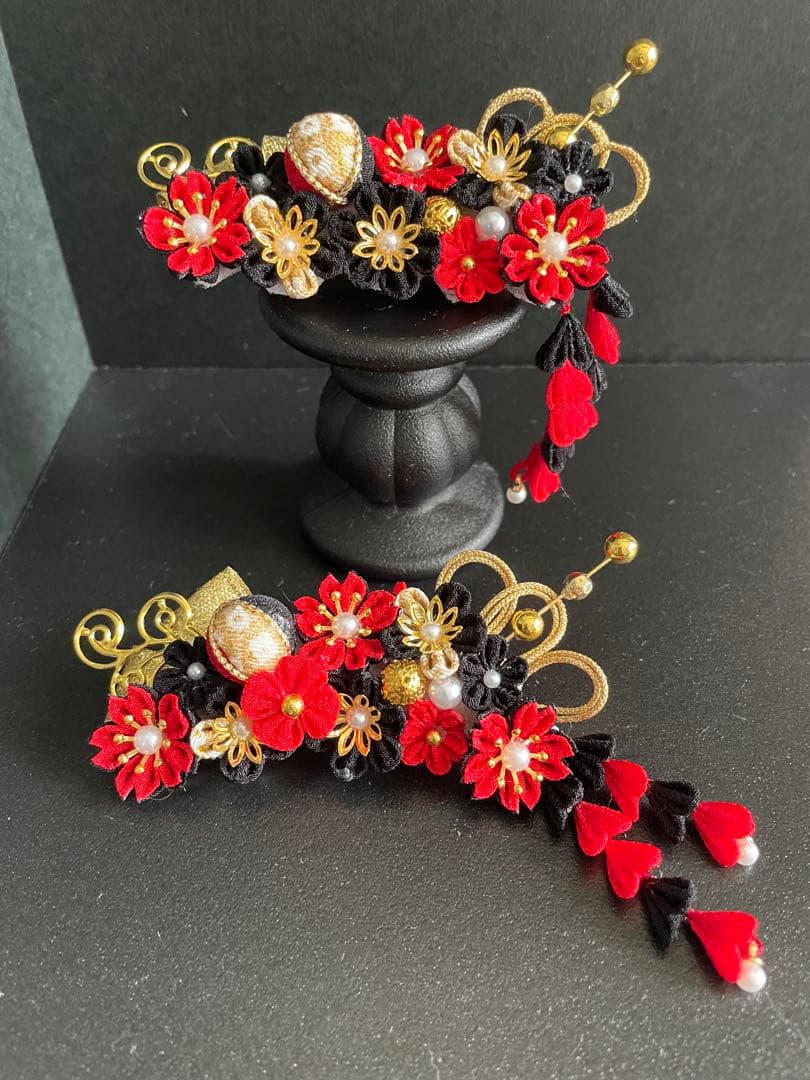 らおちゃん　犬用バレッタ　つまみ細工