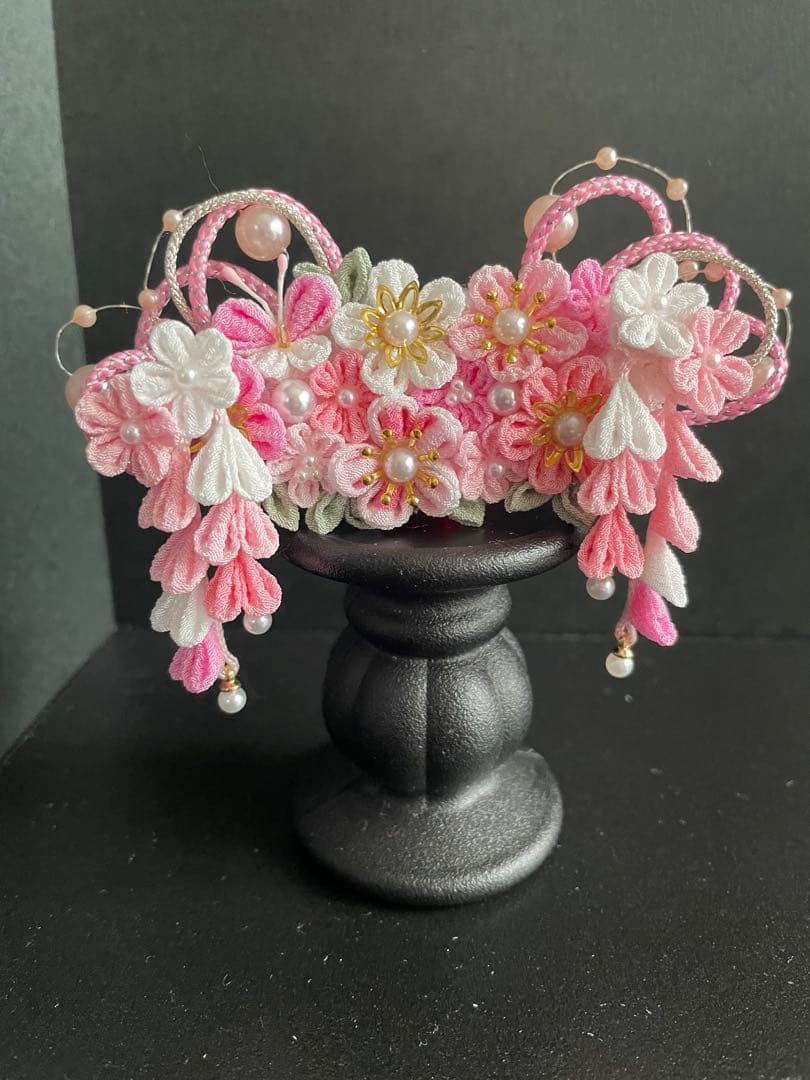 らおちゃん　犬用バレッタ　つまみ細工