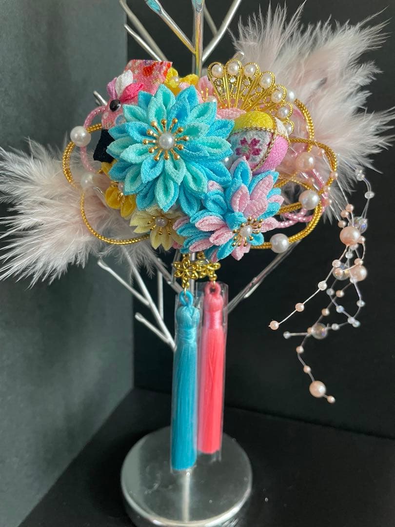 らおちゃん　犬用バレッタ　つまみ細工