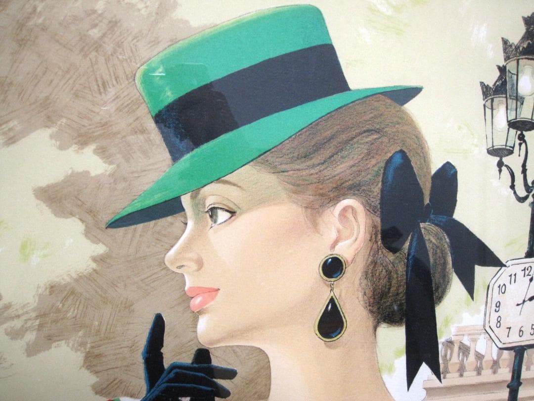 奥津国道 プチ シャポー リトグラフ 婦人画 163/180