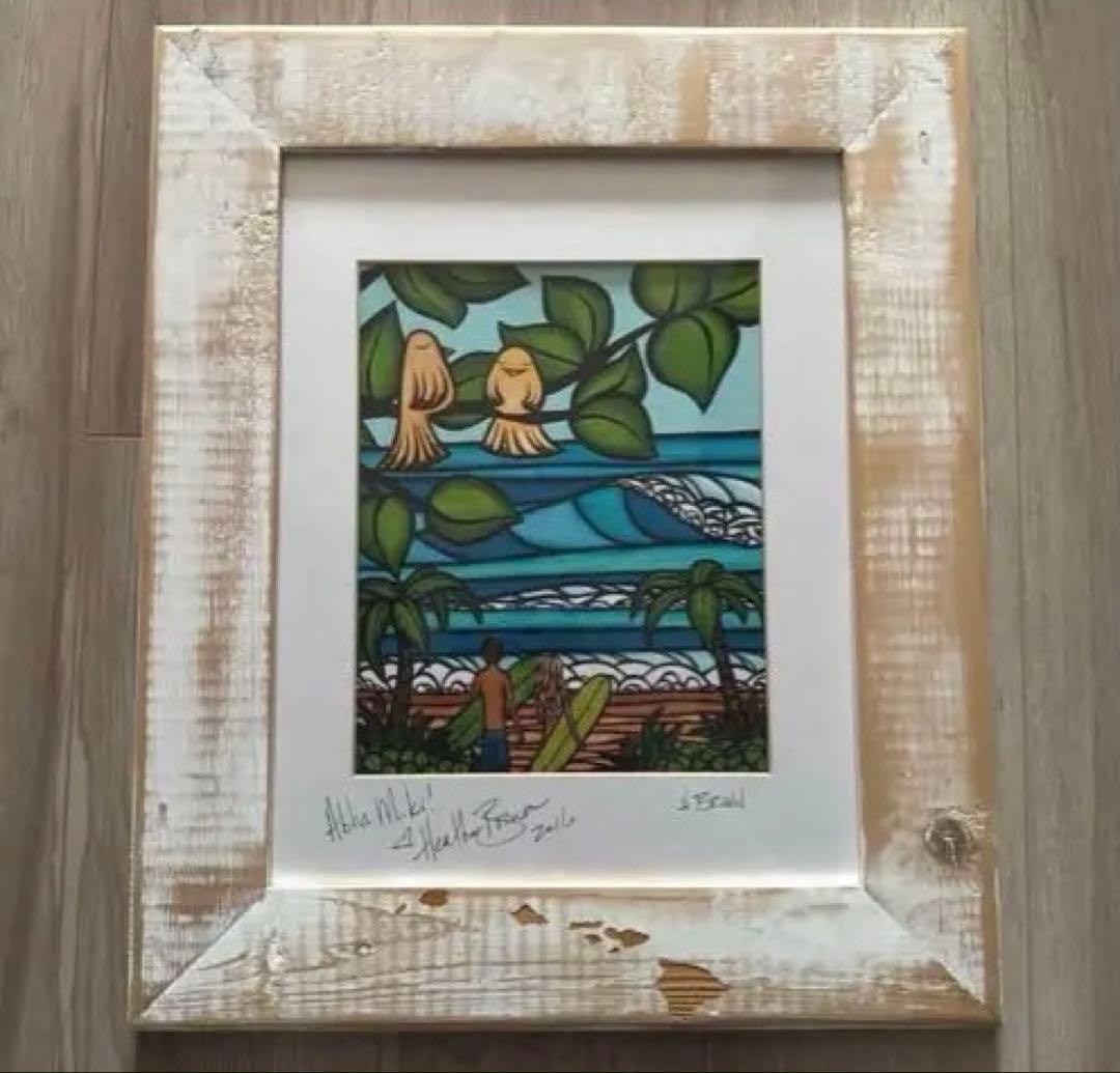 希少！Heather Brown ビーチアート フレーム付き ハワイ サイン入り