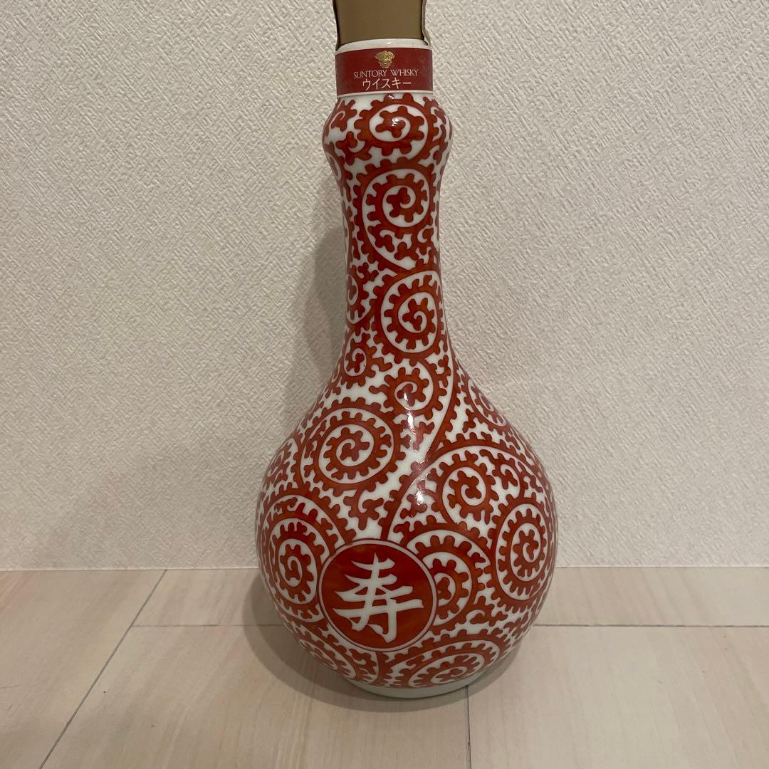 有田焼　赤絵蛸唐草寿文柚子口瓶