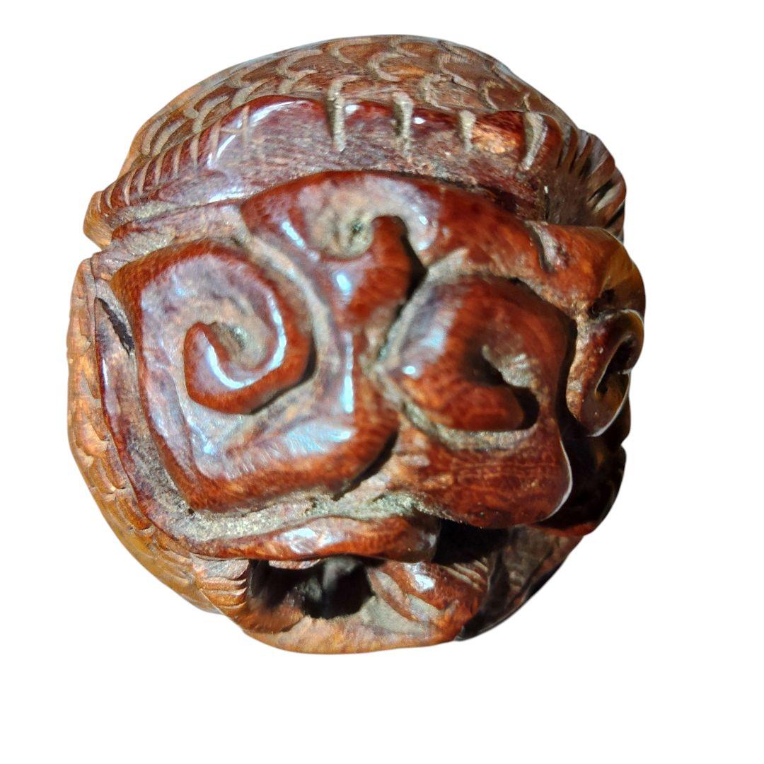 木製　龍の根付　キセル　細密彫刻