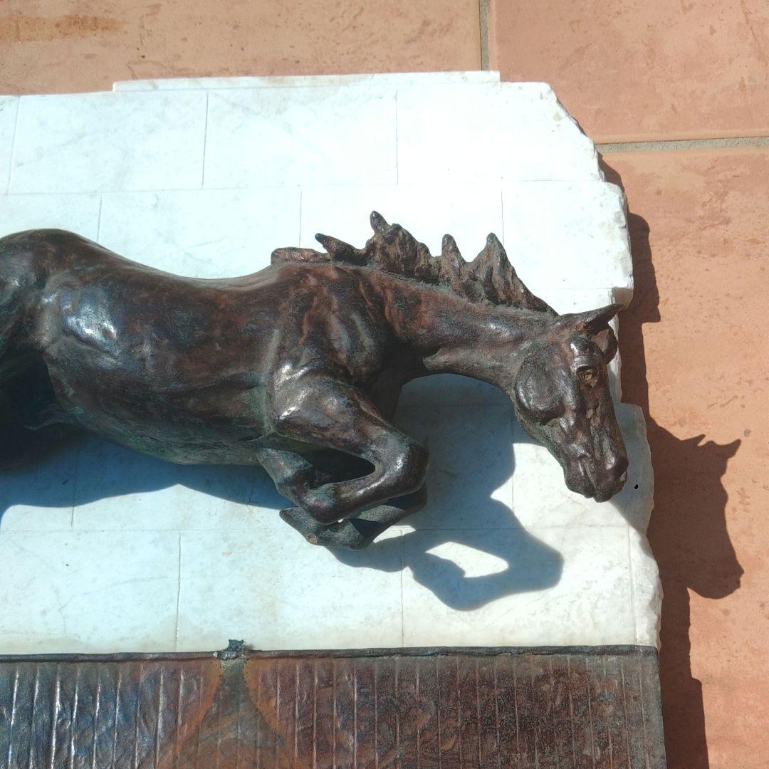 馬　置物　作家　銅製　大理石　1936年アンティーク　オブジェ　ハギ10