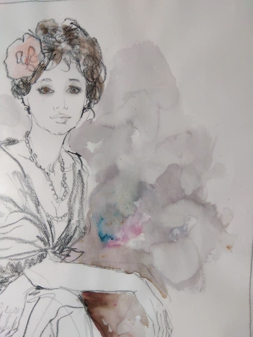 【ベルナール・シャロワ】　デッサン・アールヌーボー風 女性肖像画