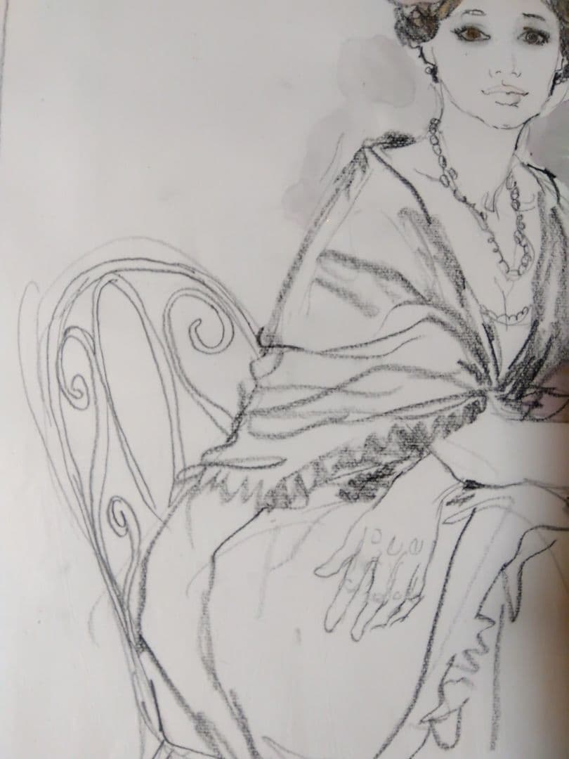 【ベルナール・シャロワ】　デッサン・アールヌーボー風 女性肖像画