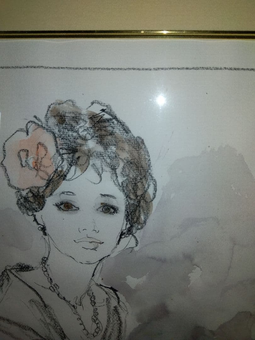 【ベルナール・シャロワ】　デッサン・アールヌーボー風 女性肖像画